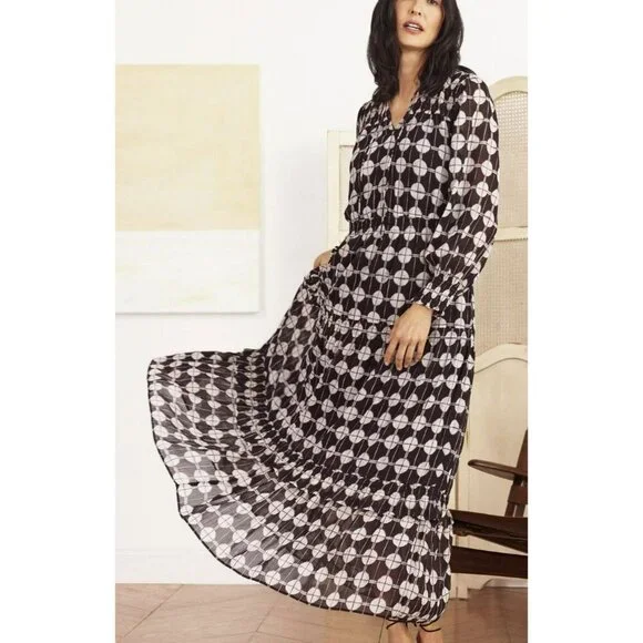 Nic + Zoe $228 Chiffon Dot Maxi Dress Size Large NWT Black White - Picture 2 of 12